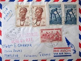 Lettre du Dahomey pour M Mme Garnier Rue Pestel à Honfleur 16 Avril 1955